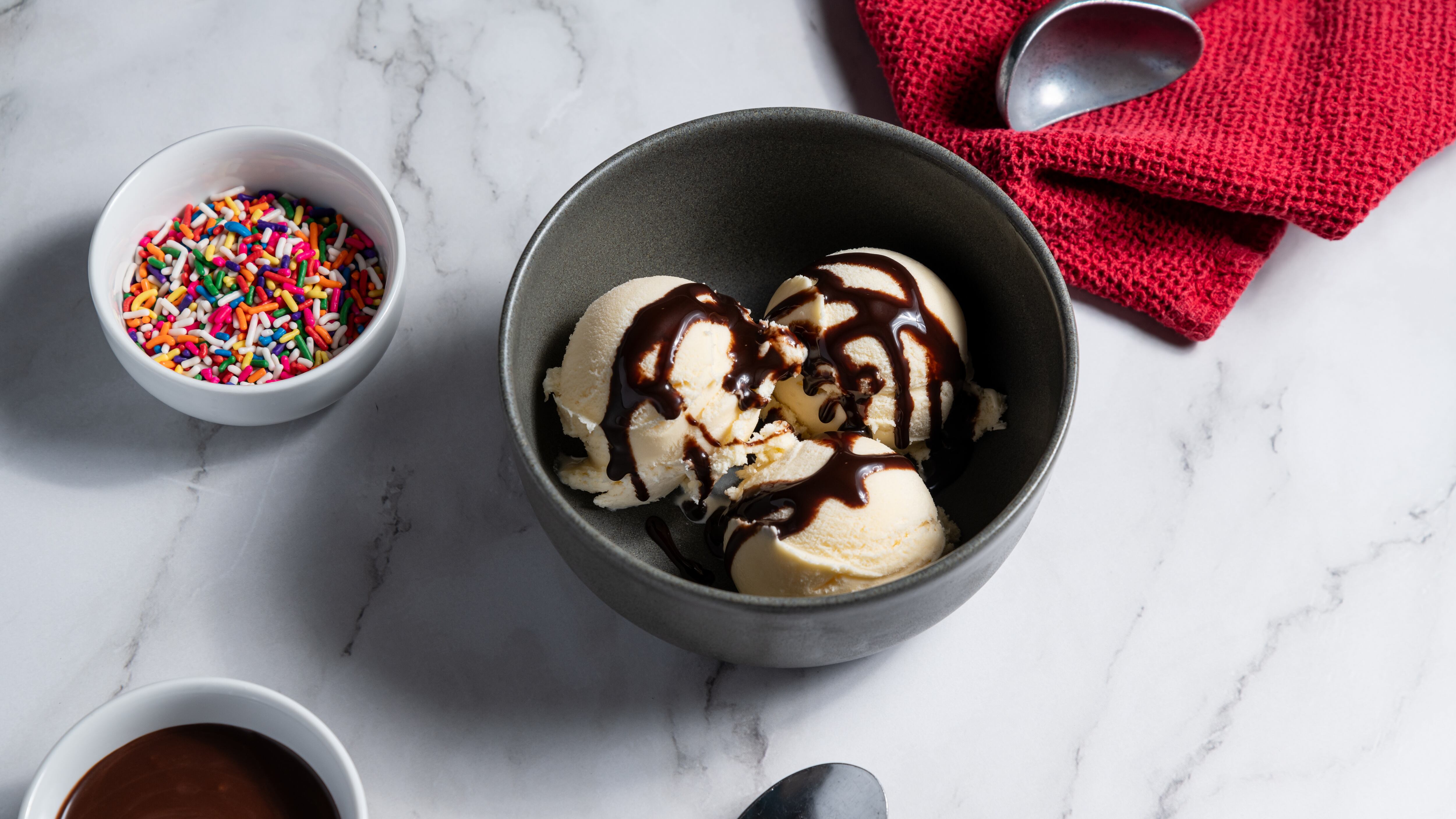 bowl of ice cream on a counter
