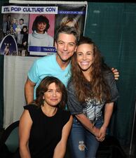 2018: Tracey Gold, Jeremy Miller and Tawny Kitaen attend the 2018 STL Pop Culture Con at St. Charles Convention Center on August 19, 2018, in St. Charles, Missouri.