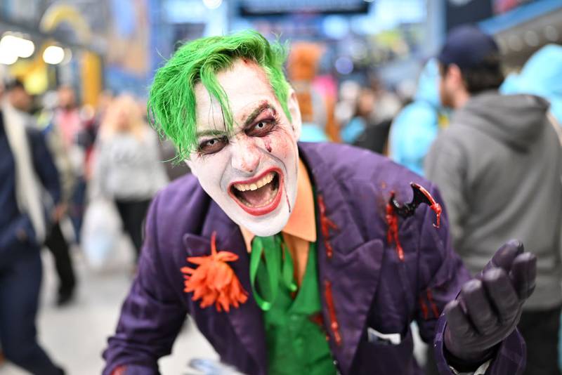 NEW YORK, NEW YORK - OCTOBER 14: A cosplayer poses as Joker during New York Comic Con 2023 - Day 3 at Javits Center on October 14, 2023 in New York City. (Photo by Roy Rochlin/Getty Images for ReedPop)